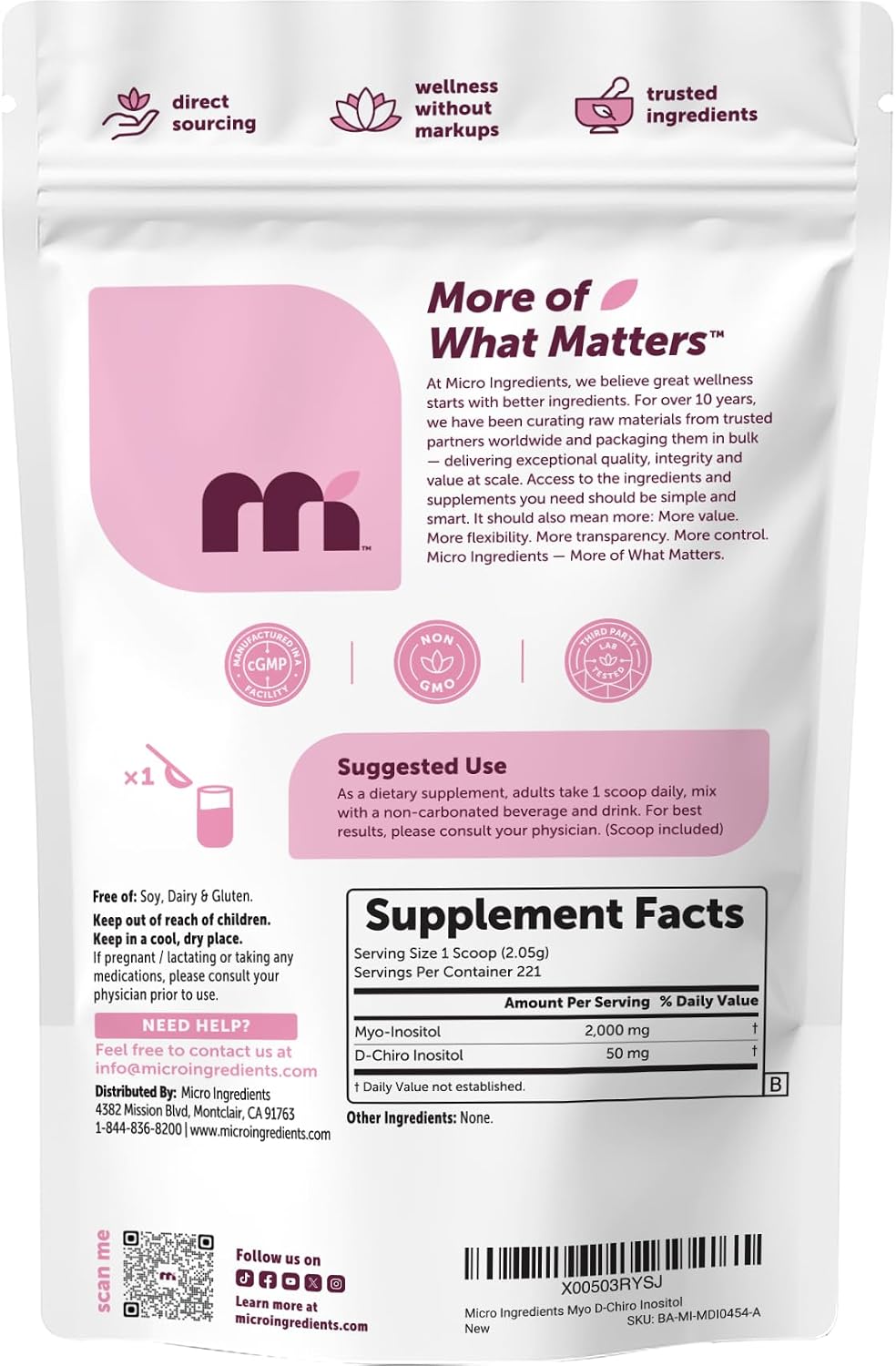 Micro Ingredients Myo-Inositol & D-Chiro Inositol Powder, 454g (221 Servings) | 40:1 Ideal Ratio | Non-GMO, Vegan, Filler-Free - görsel 7