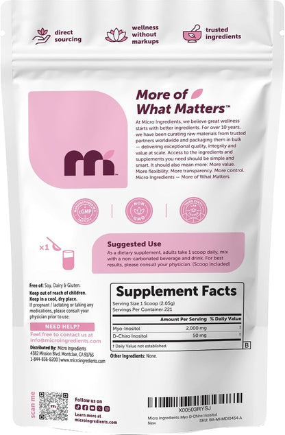 Micro Ingredients Myo-Inositol & D-Chiro Inositol Powder, 454g (221 Servings) | 40:1 Ideal Ratio | Non-GMO, Vegan, Filler-Free
