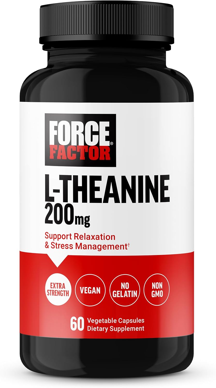 Force Factor L-Theanine 200mg, Extra Strength Supplement for Stress Relief and Calm, Vegan, 60 Capsules - görsel 1