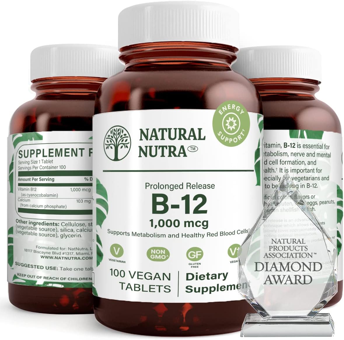 Natural Nutra Vitamin B12 1000 mcg, Cobalamin B12 Supplement, Contributes to Normal Energy Metabolism, Supports Nervous System, Vegan, Gluten Free, Sugar Free, 60 Tablets - görsel 7
