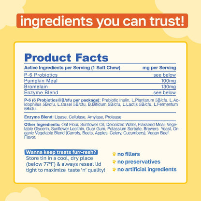 Happy Paws No Poo Chews for Dogs - Coprophagia Deterrent with Probiotics, Pumpkin & Enzymes - Beef Flavour, 200 Count