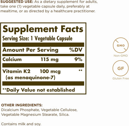 Solgar Naturally Sourced Vitamin K2 (MK-7) 100 mcg – Bone Health Support – 2 Pack