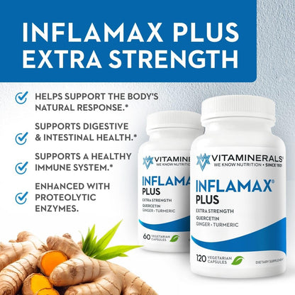 Vitaminerals® 121+ Inflamax® Plus | Quercetin | Proteolytic Enzymes | Ginger | Turmeric | Veg Caps (120)