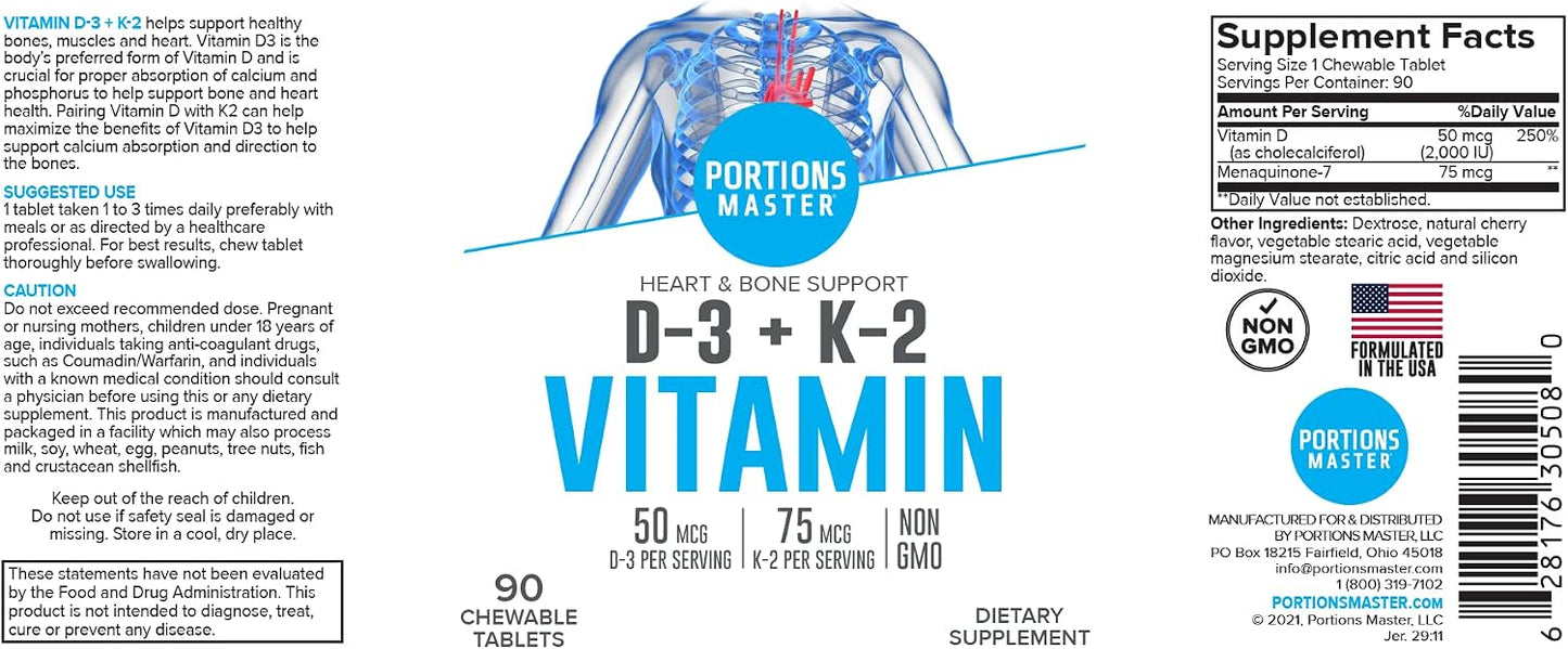 Portions Master Vitamin D3 5000 IU + K2 MK-7, Bone & Heart (60 Capsules) - görsel 5