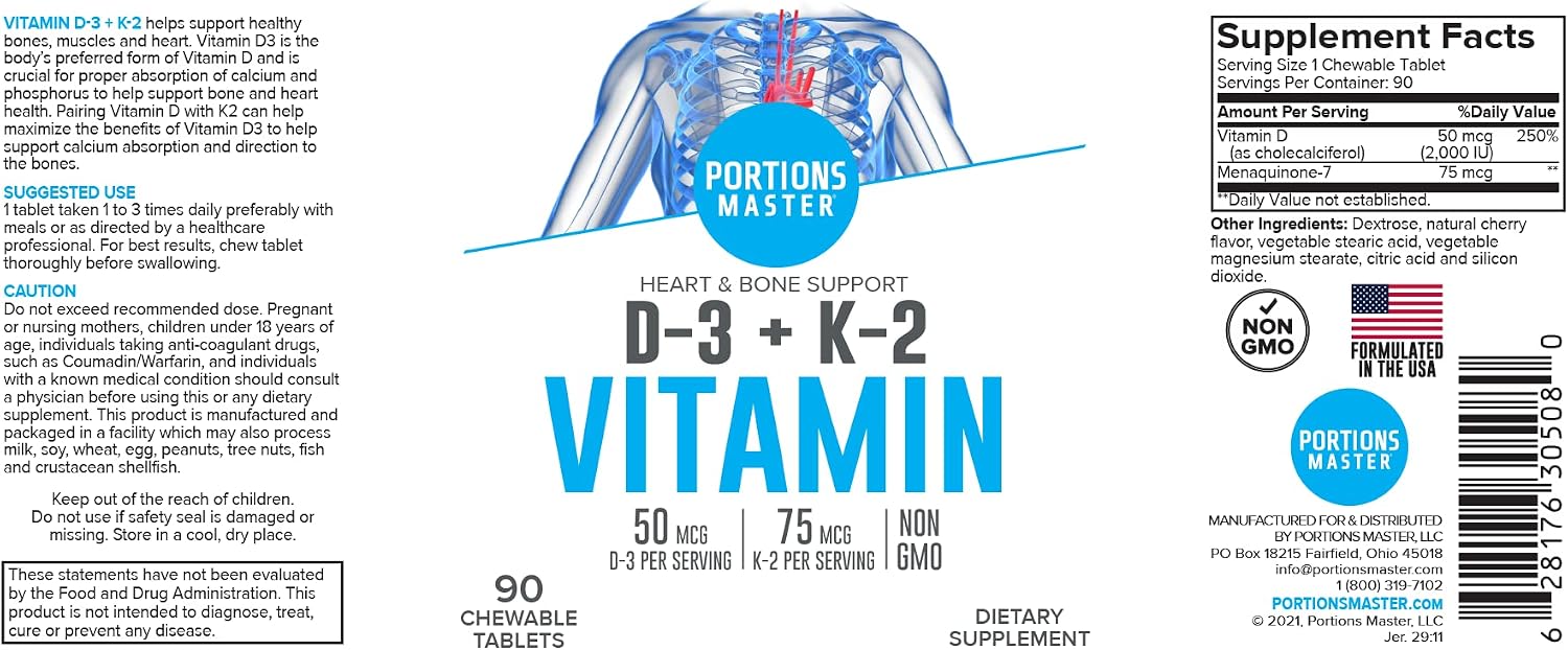 Portions Master Vitamin D3 5000 IU + K2 MK-7, Bone & Heart (60 Capsules) - görsel 5