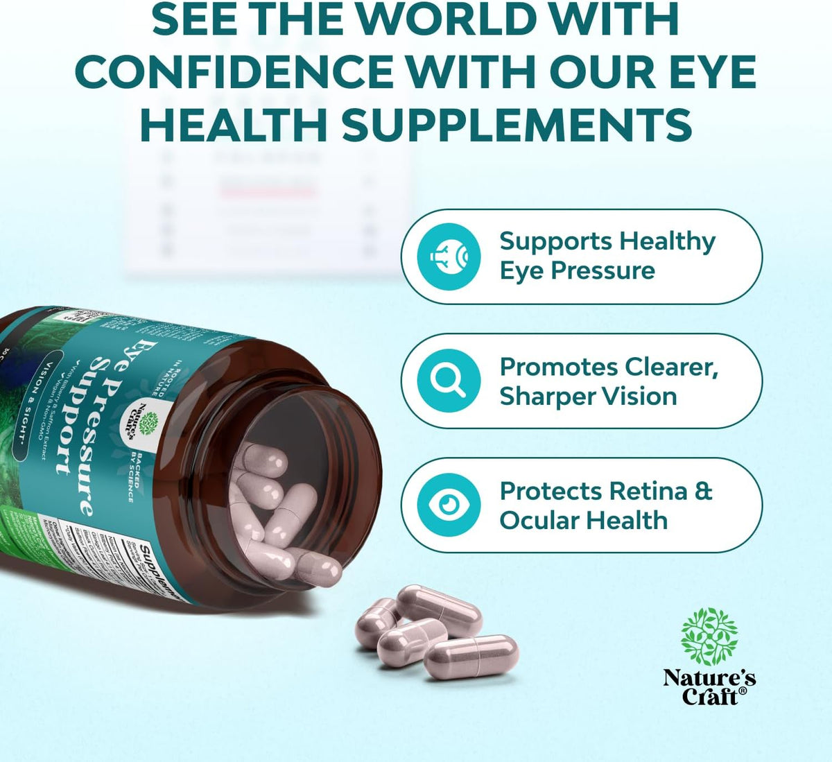 Natures Craft Eye Pressure Support with Bilberry Extract - Vegan Eye Health Supplement for Ocular Pressure Relief - 30 Count - görsel 3