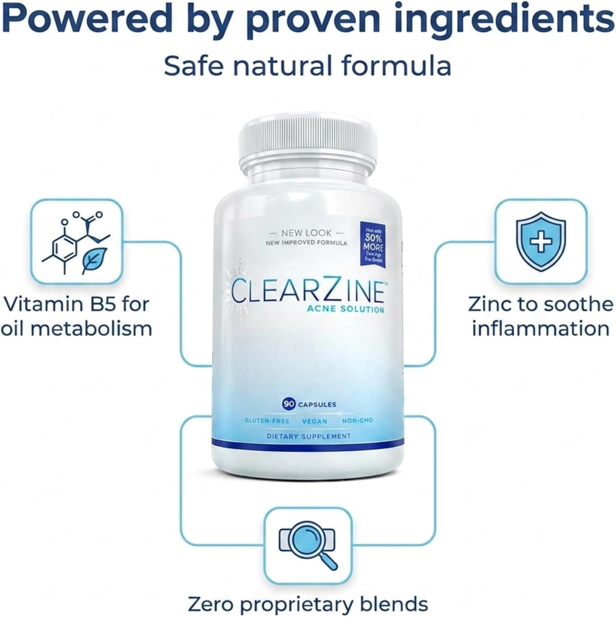 ClearZine Acne Capsules – Clear Skin Supplement for Teens & Adults | Vegan, Gluten-Free, 90 Capsules (2-Pack) - görsel 6