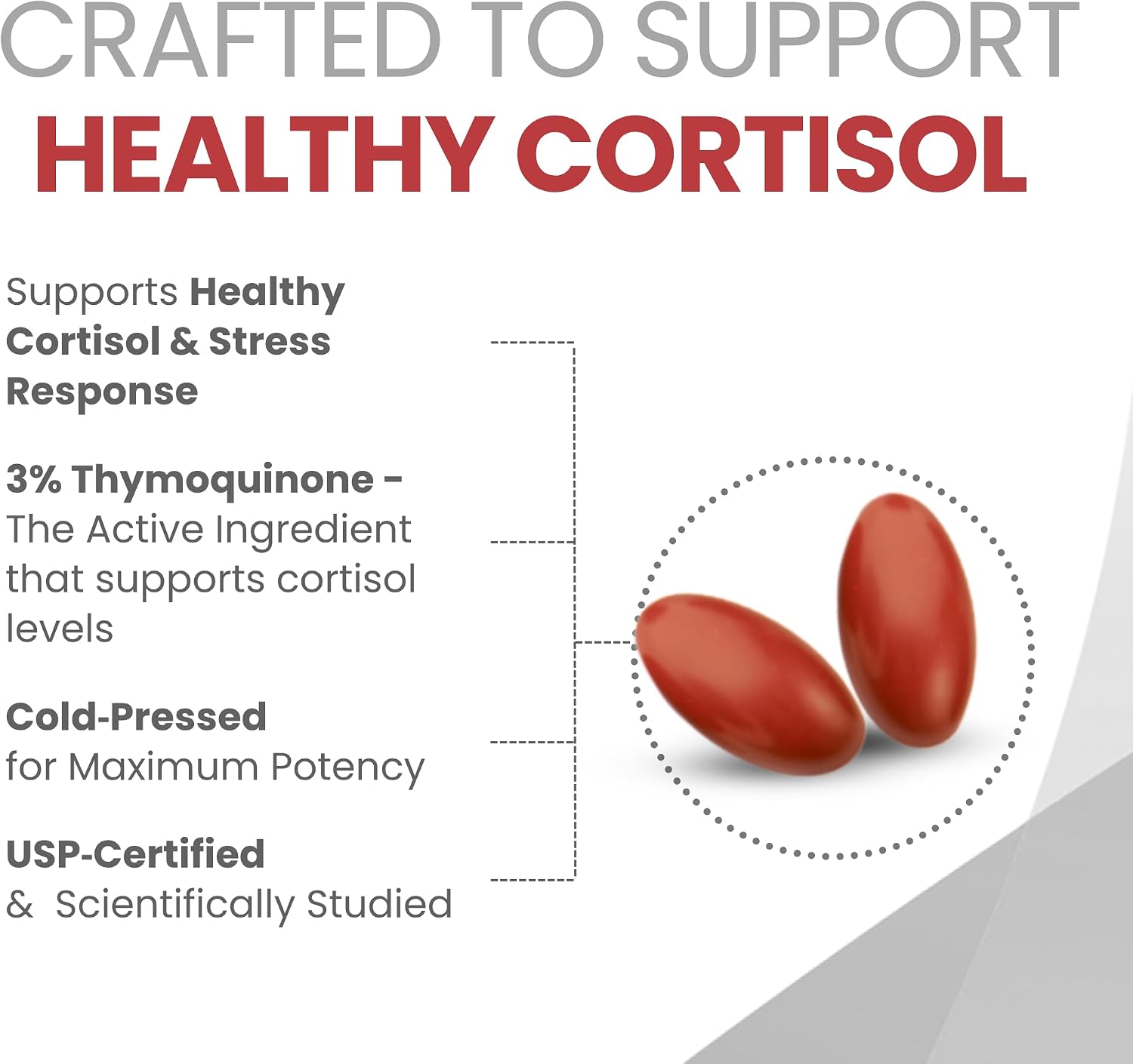 ThymoQuin Cortisol Manager – Black Seed Oil Food Supplement with 3% Thymoquinone, 60 Soft gel capsules - görsel 3