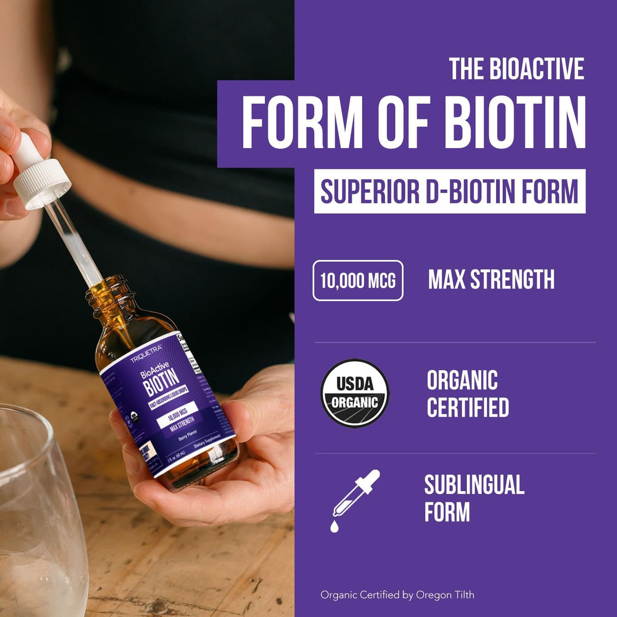 Liquid Biotin 10,000 mcg Drops for Women – Organic USP Grade – High-Absorption D-Biotin – Supports Healthy Hair, Skin & Nails – Natural Berry Flavour – 180 Servings - görsel 2