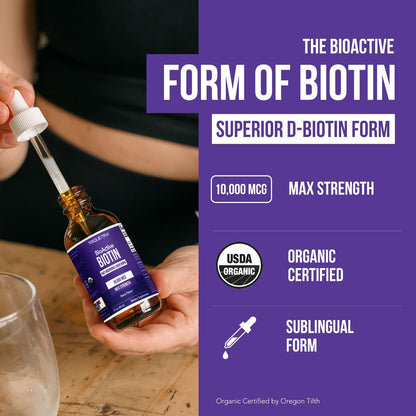 Liquid Biotin 10,000 mcg Drops for Women – Organic USP Grade – High-Absorption D-Biotin – Supports Healthy Hair, Skin & Nails – Natural Berry Flavour – 180 Servings