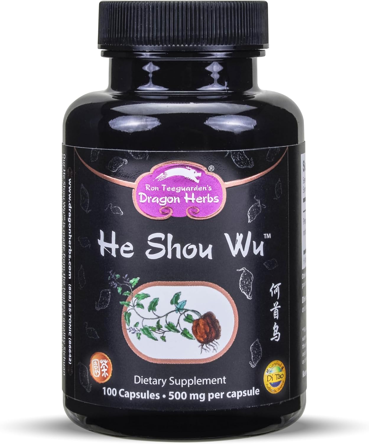 Dragon Herbs He Shou Wu - Prepared He Shou Wu Supplement, 100 Capsules - görsel 1