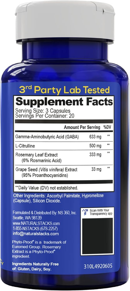 GABA Brain Food - GABA Supplement with L-Citrulline and Grape Seed Extract, 60 Capsules