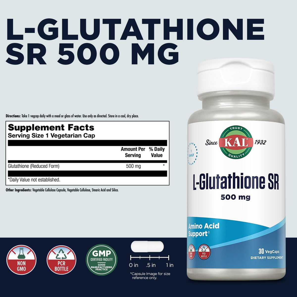KAL L-Glutathione SR Reduced Glutathione Supplement, 30 Servings - görsel 2