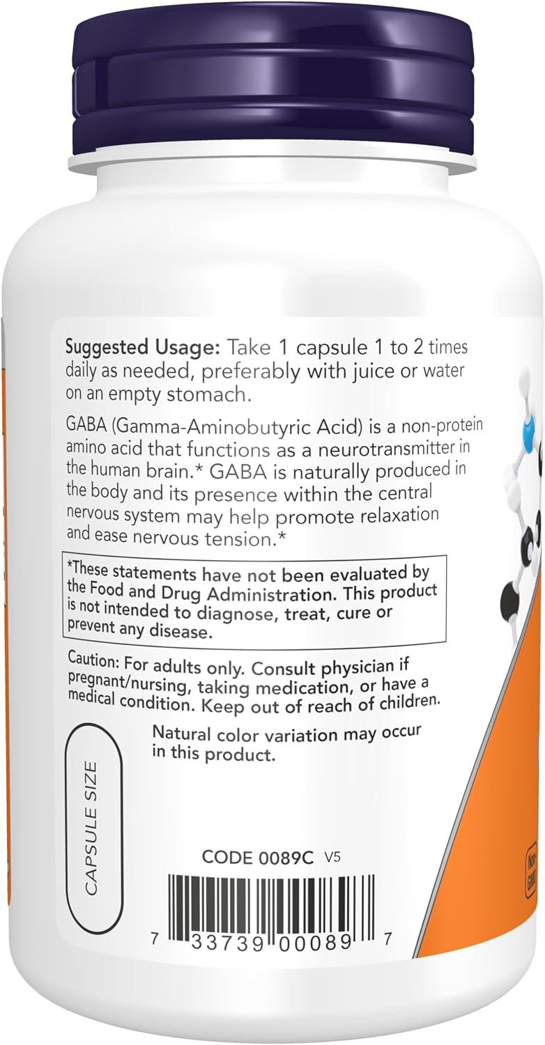 Now Foods, GABA 750mg, 100 Vegetable Capsules - görsel 2
