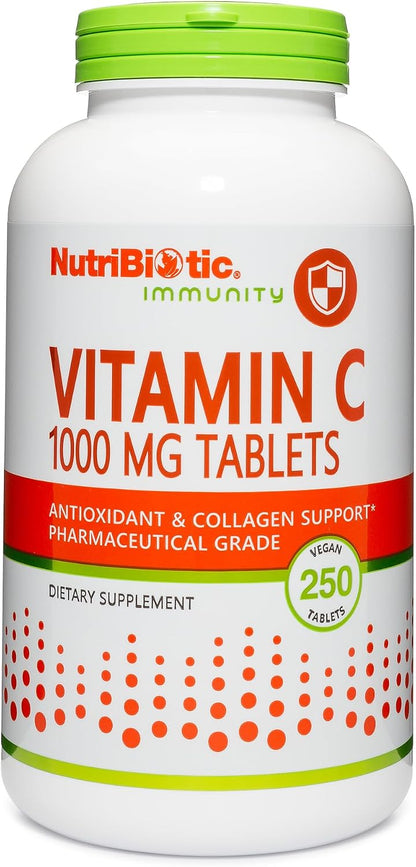 NutriBiotic Vitamin C 1000 mg, 250 Tablets – Pharmaceutical Grade L-Ascorbic Acid, Vegan, Non-GMO & Gluten Free