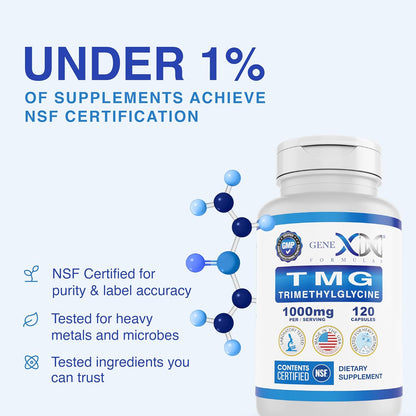 Genex Formulae TMG Food Supplement 1000mg – NSF Certified – Betaine Anhydrous Trimethylglycine – 120 Capsules
