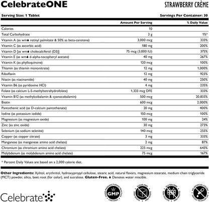 Celebrate Vitamins CelebrateONE Chewables, Iron-Free Bariatric Multivitamin, Strawberry Creme, 30 Tablets – Image 3