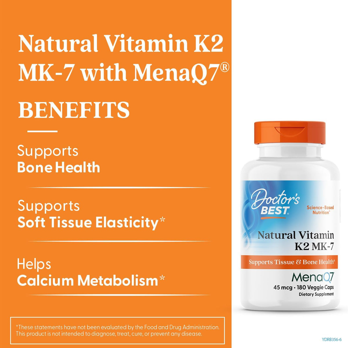 Doctor's Best Natural Vitamin K2 MK7 Food Supplement with MenaQ7 – 45 mcg, 180 Vegan Capsules - görsel 2