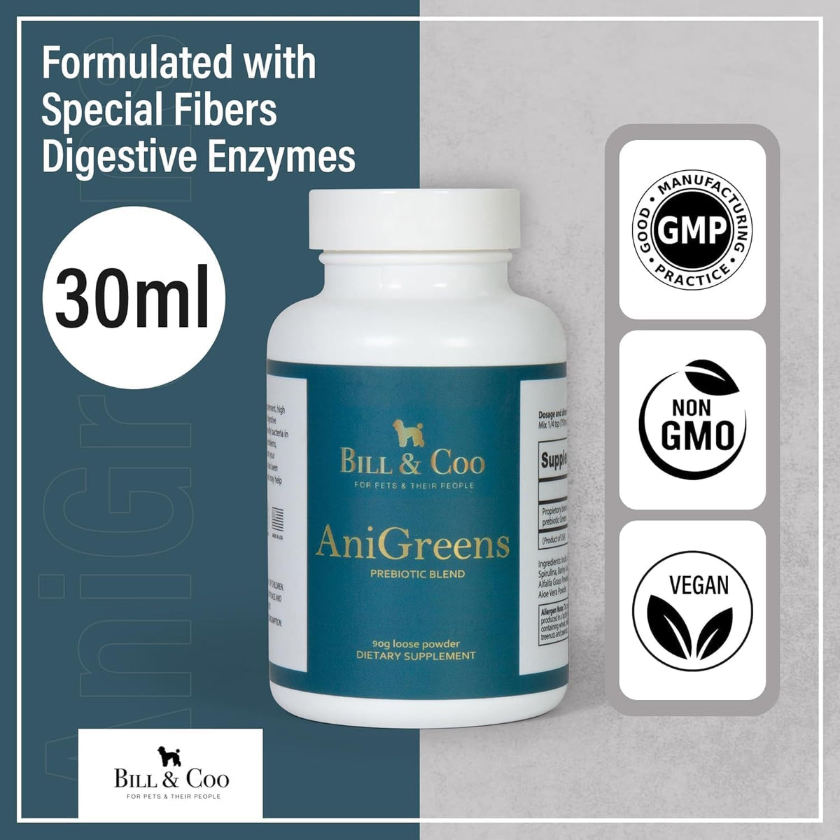 BILL & COO Anigreens Probiotics for Dogs & Cats Powder - Digestive Enzymes, Prebiotics & Superfoods - görsel 7