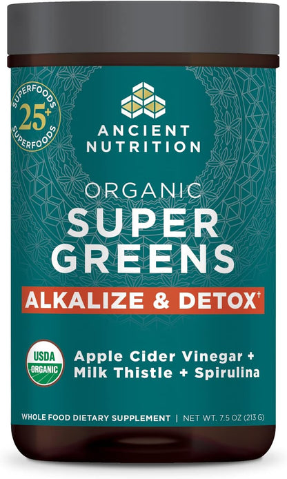 Ancient Nutrition SuperGreens Powder with Probiotics, Organic Watermelon Flavour – 25 Servings