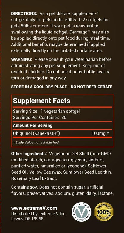 Dermaqq Ubiquinol – CoQ10 for Dogs and Cats – Hot Spots, Hair Loss, Dermatitis Support (2 Boxes – 100 mg Softgels)