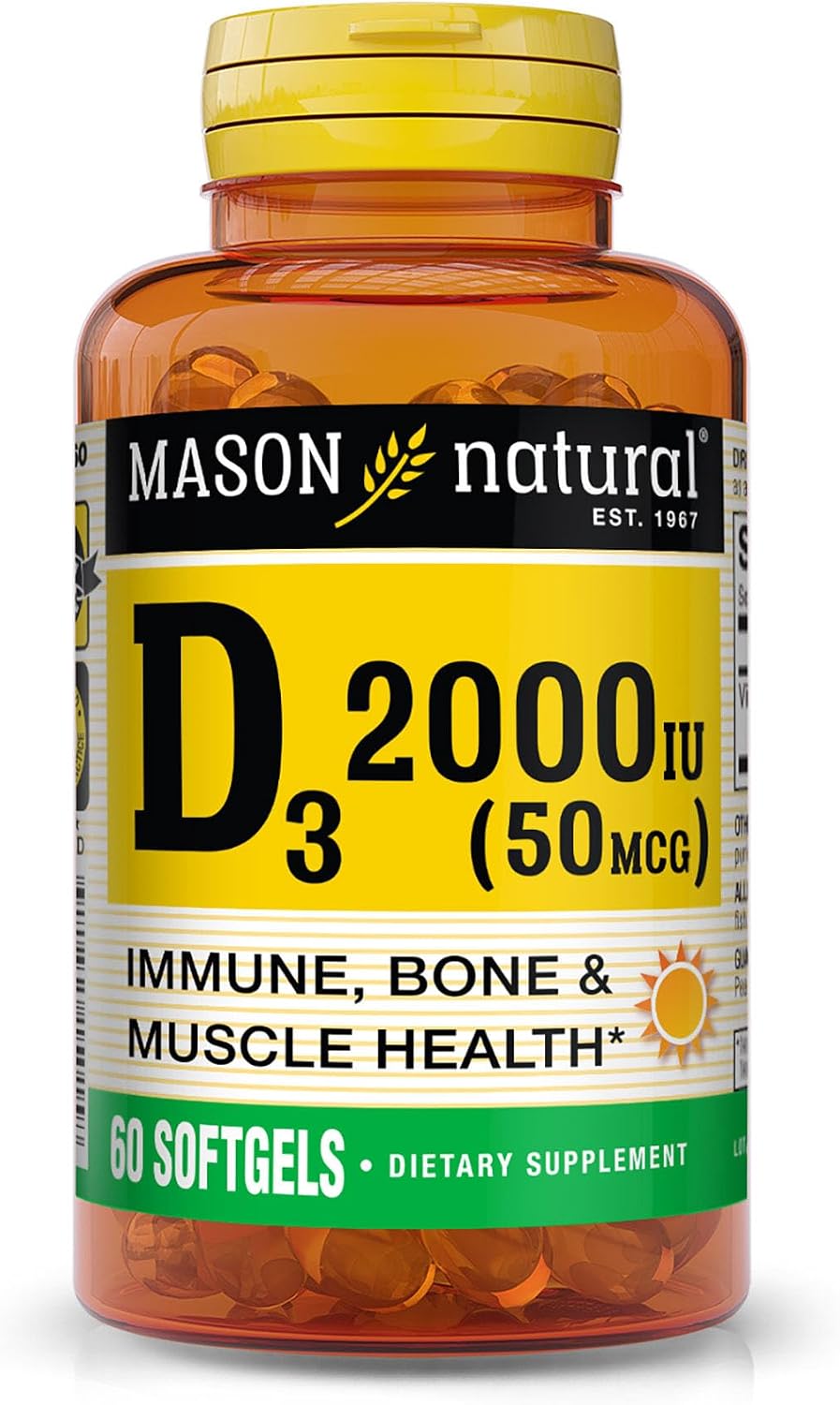 Mason Natural Vitamin D3 2,000 IU Strength - 60 Softgels - görsel 1