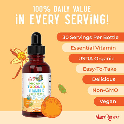 MaryRuth's Organic Toddler Vitamin C Drops - Sugar-Free, Immune Support, 15 mg, 30 Servings