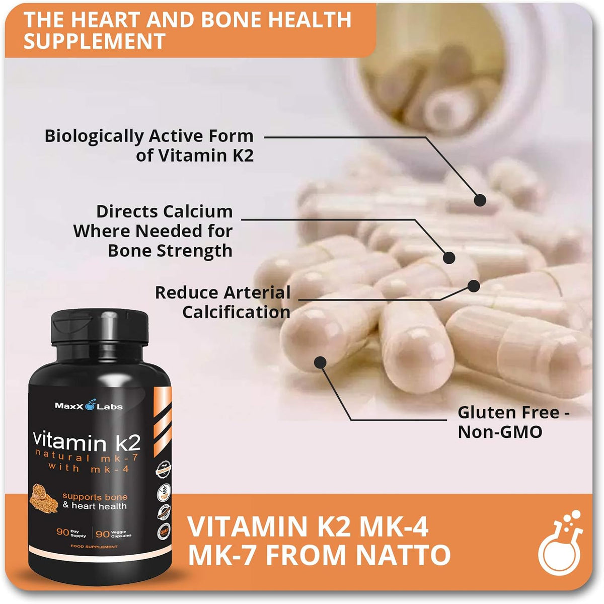 MaxX Labs Vitamin K2 with D3 – Full Spectrum MK-7 & MK-4 – 600 mcg – 90 Capsules - görsel 3