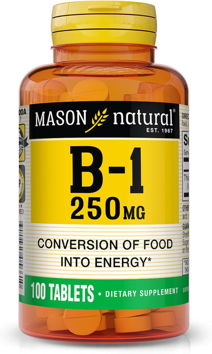 MASON NATURAL Vitamin B1 Thiamine 250 mg, Support Energy, 100 Day Supply | 250 mg high-potency thiamine to support energy production, normal metabolism & nervous system function