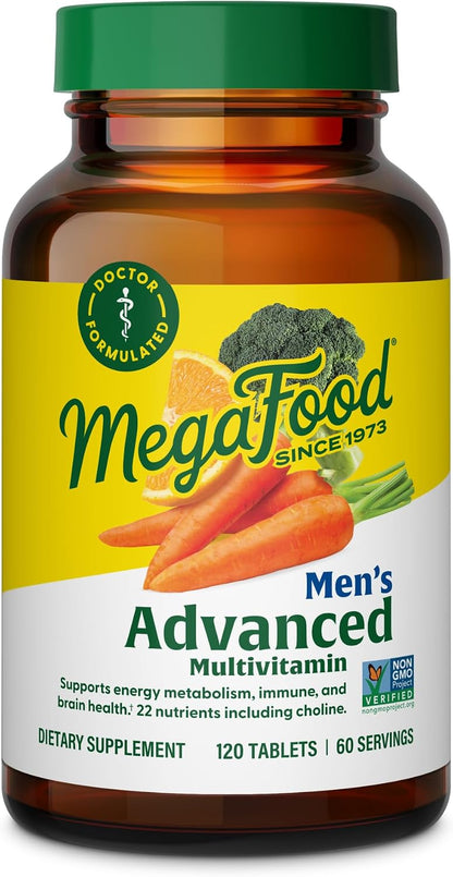 MegaFood Men's Advanced Multivitamin - Formulated for Brain Health, Immune Support & Energy - Non-GMO, Vegetarian - 120 Tablets