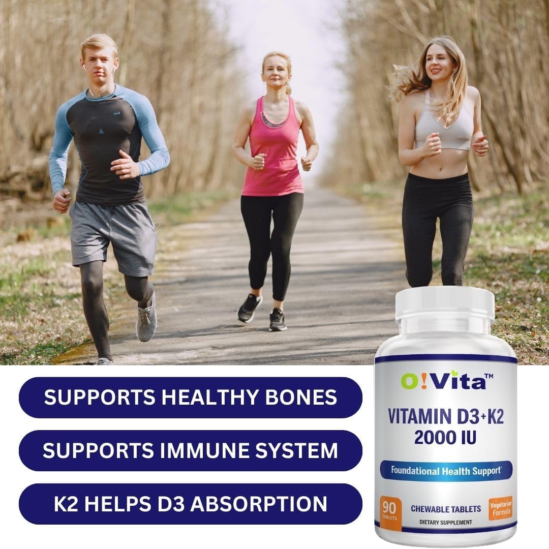 O!VITA Vitamin D3 + K2 2000IU Chewable Tablets for Bone Health Support, 90 Vegetarian Chewable Tablets - görsel 2
