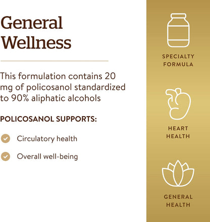 Solgar Policosanol 20 mg - 100 Vegetable Capsules - Heart Health Support