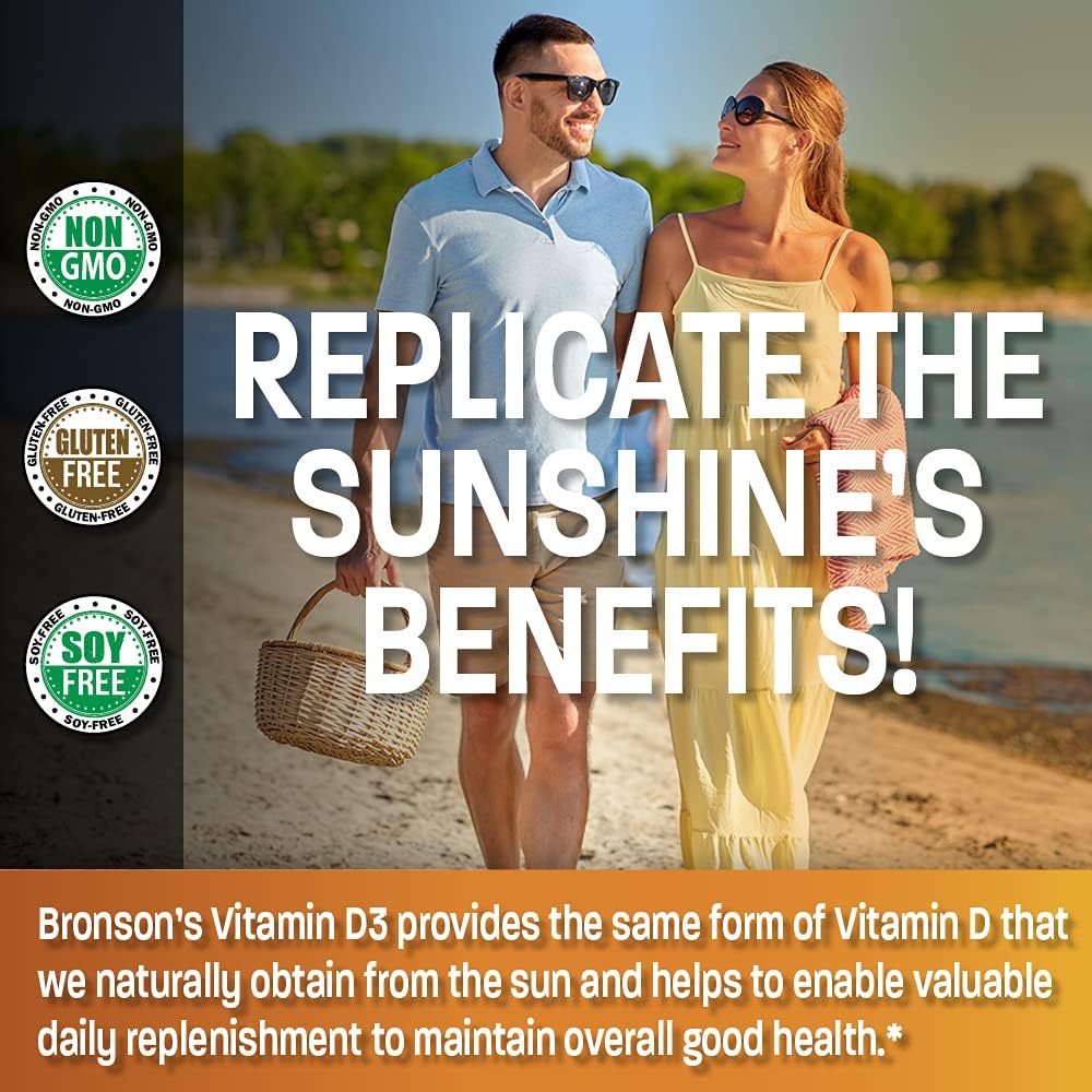 Bronson Vitamin D3 10,000 IU (250 µg) High Potency – Supports Healthy Immune System, Strong Bones, Muscles & Teeth – Non GMO, 360 Softgels - görsel 3