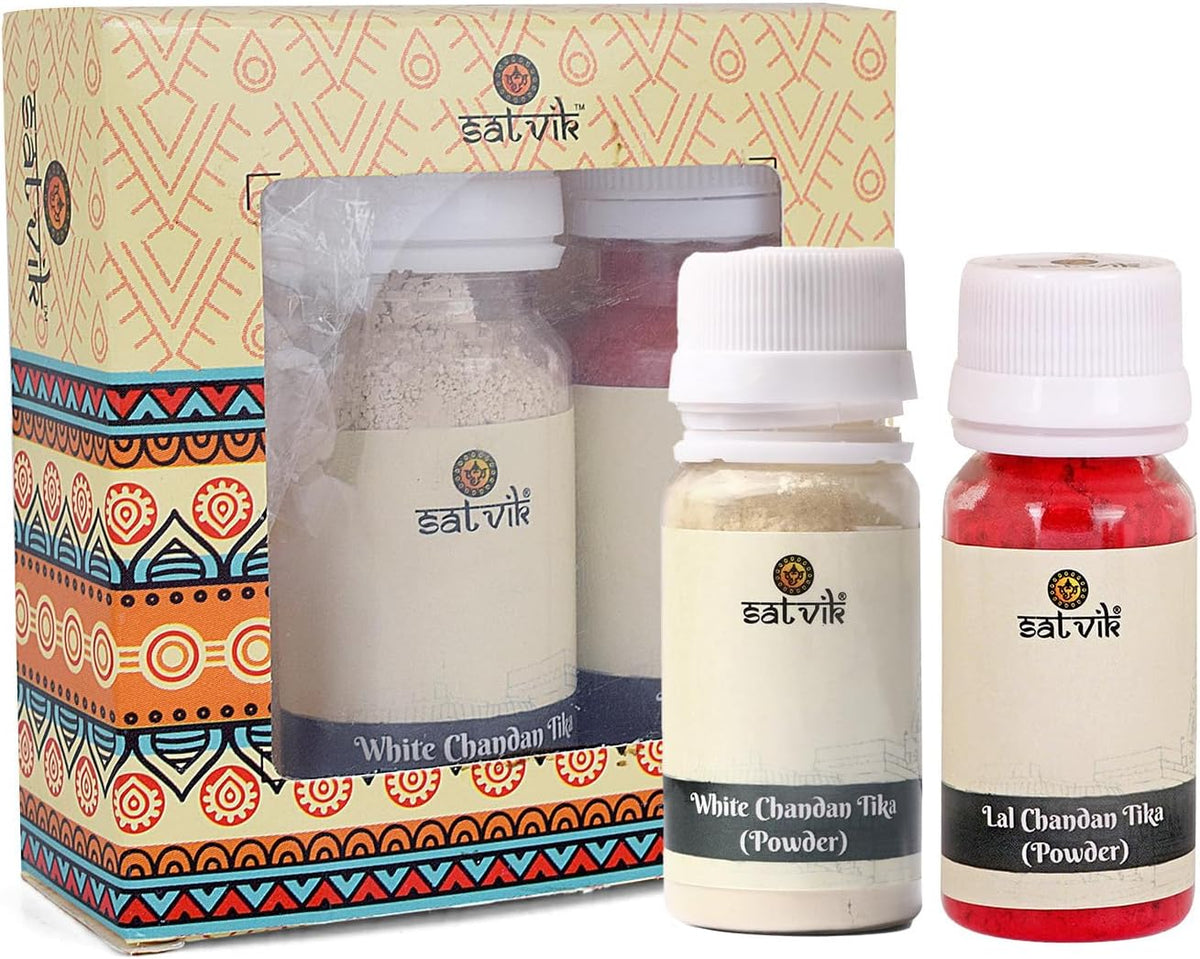 SATVIK 5-Piece Assorted Brass Tilak Stamp with Red & White Chandan Tikka Powder - görsel 4