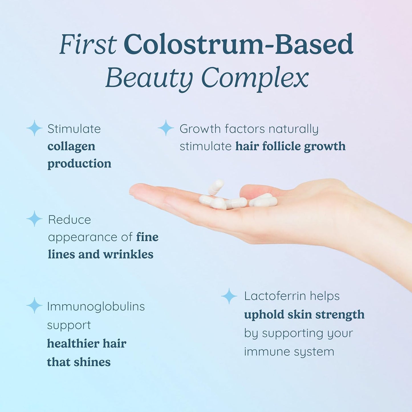 WONDERCOW Hair Skin and Nails Vitamins with Bovine Colostrum, Collagen, Hyaluronic Acid, Biotin, Zinc & Lactoferrin - görsel 3