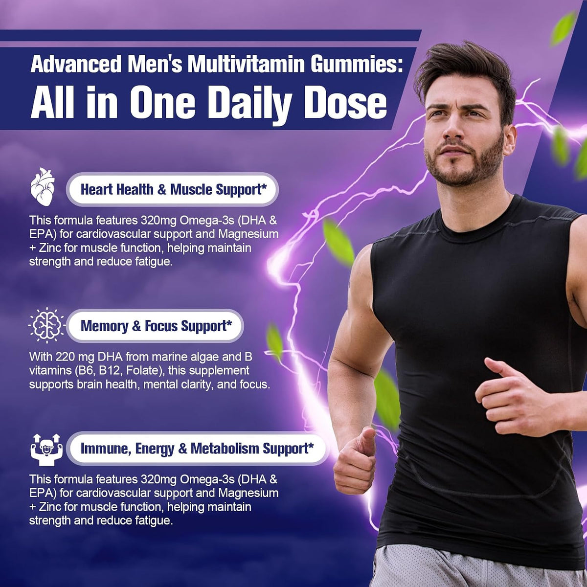 Men's Multivitamin Gummies with Omega-3, Probiotics & Methylated B Vitamins – Sugar-Free Blackberry - görsel 3