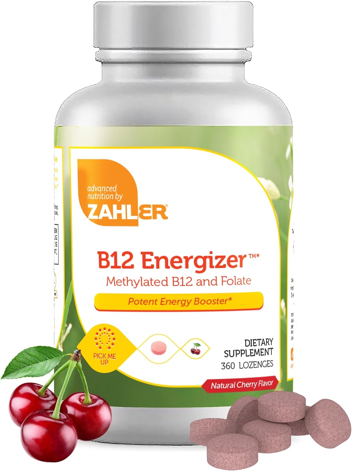 Zahler Energizer - Folate and B12 Supplement - Fast Dissolving Cherry Flavour Lozenges - Dual Vitamin Methylated B12 & Folate Supplement with 1360 mcg Folate (360 Lozenges) - görsel 1