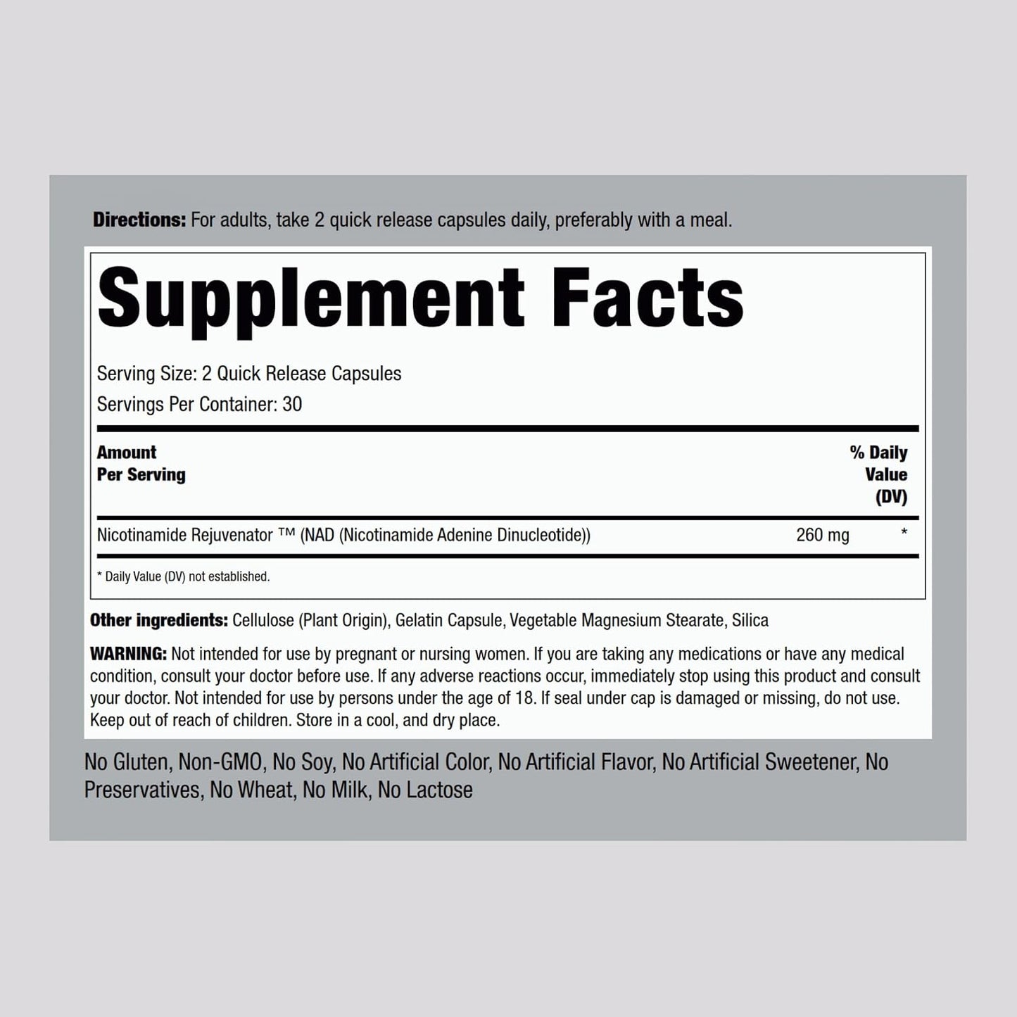 Piping Rock NAD Supplement 260 mg | 60 Quick-Release Capsules - görsel 2