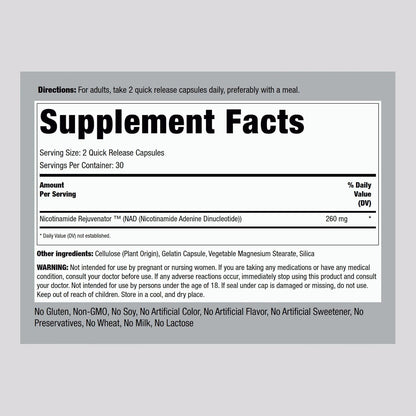 Piping Rock NAD Supplement 260 mg | 60 Quick-Release Capsules