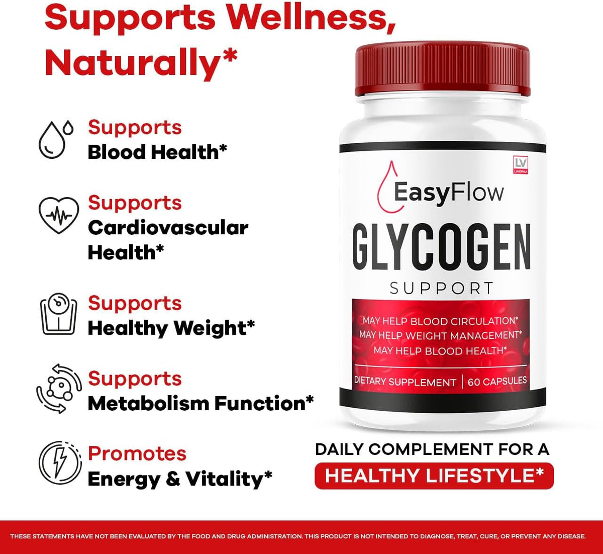 LIVORKA Easy Flow Glycogen Support - Blood Health & Circulatory Supplement - 300 Capsules - görsel 3