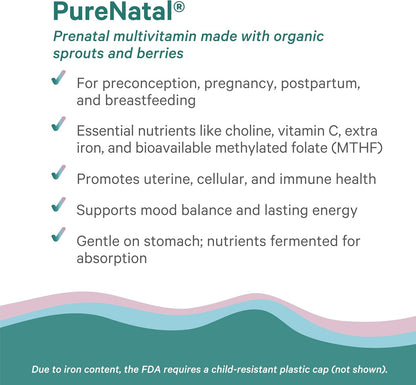 PureNatal Prenatal Vitamins – Organic Whole Food Supplement with Methylated Folate, Natural Iron, and Choline (120 Tablets)