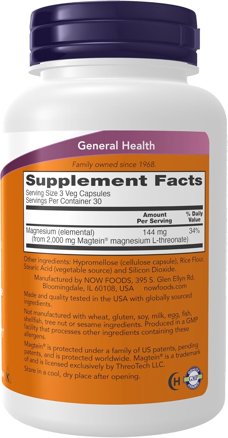 NOW Foods Magtein™ Magnesium L-Threonate, 90 Vegan Capsules - görsel 2