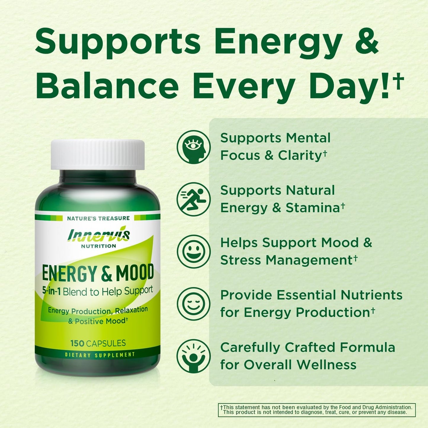 Energy & Mood Supplement – Boost Energy & Reduce Tiredness, Support Relaxation – 150 Capsules – Non-GMO, Third-party Tested – Innervis Nutrition - görsel 3
