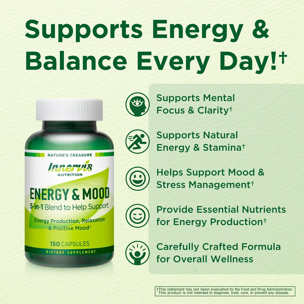 Energy & Mood Supplement – Boost Energy & Reduce Tiredness, Support Relaxation – 150 Capsules – Non-GMO, Third-party Tested – Innervis Nutrition - görsel 3