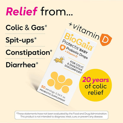 BioGaia Baby Probiotic Drops with Vitamin D – Colic & Gas Relief, 50-Day Supply (Pack of 4)