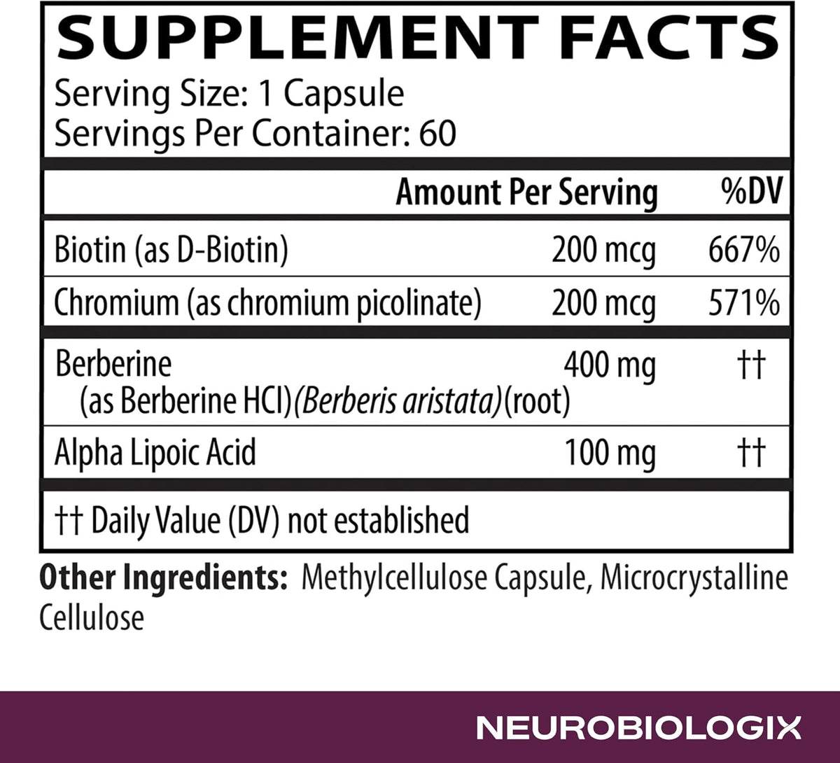 Neurobiologix Berberine Complex – Metabolic & Weight Management Support with Alpha Lipoic Acid, Biotin & Chromium, 60 Capsules - görsel 4