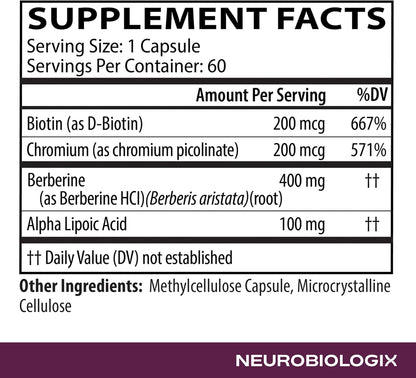 Neurobiologix Berberine Complex – Metabolic & Weight Management Support with Alpha Lipoic Acid, Biotin & Chromium, 60 Capsules