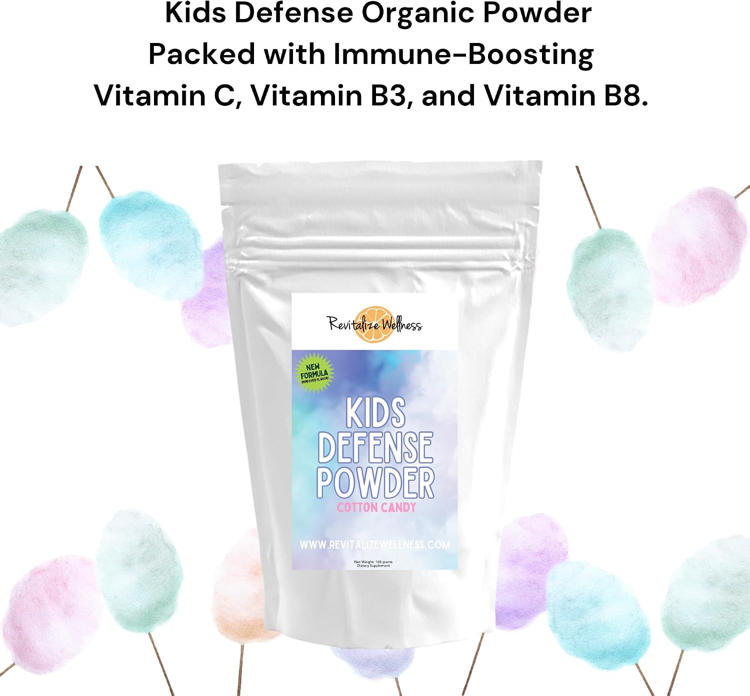 Kids Defence Powder | Orthomolecular Vitamin C (1000 mg) & B3 (250 mg) | New Formula | Cotton Candy Flavour | 120 Servings - görsel 5