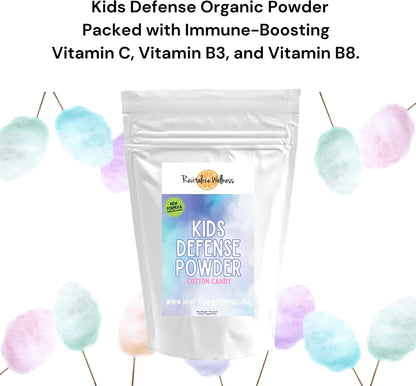 Kids Defence Powder | Orthomolecular Vitamin C (1000 mg) & B3 (250 mg) | New Formula | Cotton Candy Flavour | 120 Servings