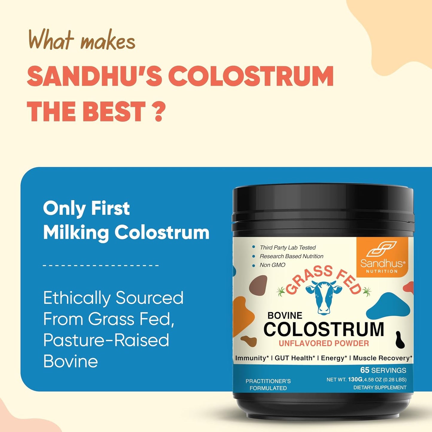 Sandhu's Grass-Fed Bovine Colostrum Powder – 65 Servings, Unflavoured - görsel 9
